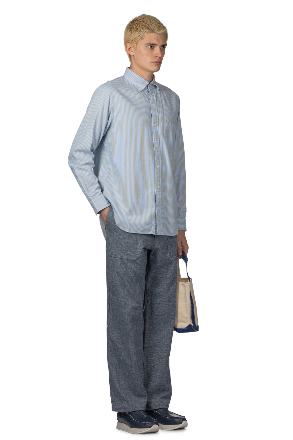 ts(s) - Garment Dye Block Stripe Brushed Cotton Cloth - Blue